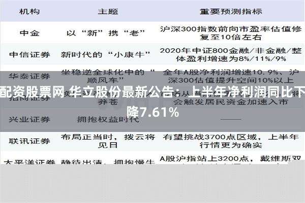 配资股票网 华立股份最新公告：上半年净利润同比下降7.61%